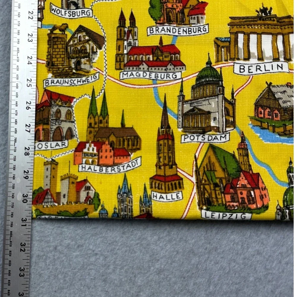 Vtg 50s Germany Souvenir Map Tea Towel Illustrated Cities Coats of Arms‎ 62